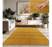 Paco Home Tapis De Salon Poils Ras Lavable Monochrome Style Moderne Jaune Moutarde Jaune Jaune 200 cm carré