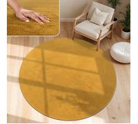 Paco Home Tapis De Salon Poils Ras Lavable Monochrome Style Moderne Jaune Moutarde Jaune Jaune 80 cm rond