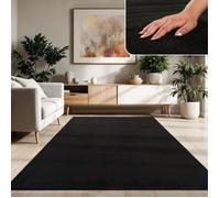 Paco Home Tapis De Salon Poils Ras Lavable Monochrome Style Moderne Noir Noir 120x160 cm