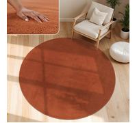 Paco Home Tapis De Salon Poils Ras Lavable Monochrome Style Moderne Orange 80 cm rond