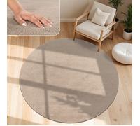 Paco Home Tapis De Salon Poils Ras Lavable Monochrome Style Moderne Taupe Taupe 80 cm rond