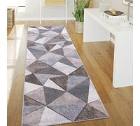 Paco Home Tapis De Salon Poils Ras Tapis Vintage Style Abstrait Moderne Motif Diamant Géométrique, Dimension:80x150 cm, Couleur:Beige