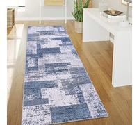 Paco Home Tapis De Salon Poils Ras Tapis Vintage Style Abstrait Moderne Motif Diamant Géométrique, Dimension:80x150 cm, Couleur:Bleu 2