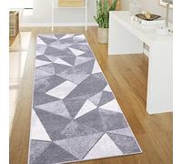 Paco Home Tapis De Salon Poils Ras Tapis Vintage Style Abstrait Moderne Motif Diamant Géométrique, Dimension:80x150 cm, Couleur:Gris