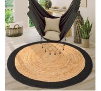 Paco Home Tapis De Salon Rond Fait Main Poils Ras Bordure Motif Moderne Beige Noir 80 cm rond