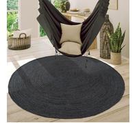Paco Home Tapis De Salon Rond Poils Ras Fait Main Motif Monochrome Moderne Gris 80 cm rond