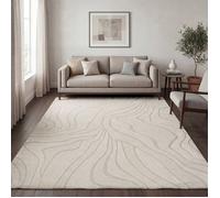 Paco Home Tapis De Salon Scandinave Court Japandi Boho Motif Abstrait 3D Uni Crème Crème 200x280 cm