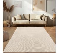 Paco Home Tapis de salon Scandinave Japandi Boho Motif abstrait 3D Uni Crème Crème 80x150 cm