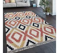 Paco Home Tapis De Salon Style Bohème Franges Tissé À La Main Mélange Laine-Coton Multicolore, Dimension:60x110 cm