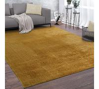 Paco Home Tapis De Salon Poils Ras Lavable Monochrome Style Moderne Jaune Moutarde Jaune Jaune 200 cm carré