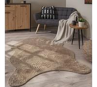 Paco Home Tapis De Salon Tapis Poils Ras Monochrome Moderne Fausse Fourrure Forme Peau De Mouton Doux, Dimension:100x200 cm Forme de Fourrure, Couleur:Beige