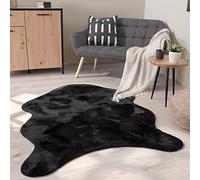 Paco Home Tapis De Salon Tapis Poils Ras Monochrome Moderne Fausse Fourrure Forme Peau De Mouton Doux, Dimension:80x120 cm Forme de Fourrure, Couleur:Noir