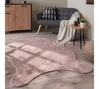 Paco Home Tapis De Salon Tapis Poils Ras Monochrome Moderne Fausse Fourrure Forme Peau De Mouton Doux, Dimension:100x200 cm Forme de Fourrure, Couleur:Rose