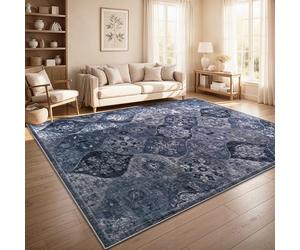 Paco Home Tapis De Salon Vintage Poil Court Style Boho Lavable Antiderapant Entretien Facile Design Retro Moderne, Couleur:Bleu, Dimension:200x280 cm