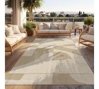 Paco Home Tapis D'Extérieur Résistant Aux Intempéries Salon Design Motif Géométrique Abstrait 3D Décoration Moderne Beige Crème, Dimension:160x220 cm