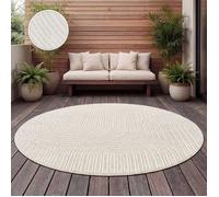 Paco Home Tapis D'Extérieur Résistant Intempéries Salon Skandi Design Arc-En-Ciel Crème Crème 120 cm rond