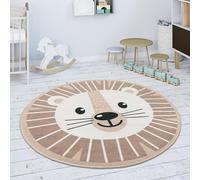 Paco Home Tapis Enfant Chambre d'enfant Rond Moderne Filles Garçons Lune Koala Tête Lion, Dimension:120 cm Rond, Couleur:Beige