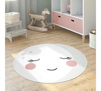 Paco Home Tapis Enfant Chambre d'enfant Rond Moderne Filles Garçons Lune Koala Tête Lion, Dimension:80 cm Rond, Couleur:Crème