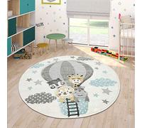 Paco Home Tapis Enfant Moderne Pastel Chambre Animaux 3D, Dimension:120 cm Rond