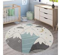 Paco Home Tapis Enfant Tapis Chambre Enfant Fille Garcon Pastel 3D Motif Montagne Moderne, Dimension:160 cm Rond