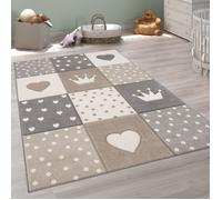 Paco Home Tapis Enfant Tapis Chambre Enfant Fille Garcon Pastel 3D Pois Coeur Beige Beige 140x200 cm