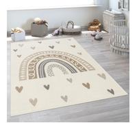 Paco Home Tapis Enfant Tapis Chambre Enfant Fille Garcon Pastel Arc-en-ciel Coeur Crème Beige 133 cm carré