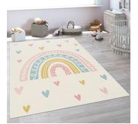 Paco Home Tapis Enfant Tapis Chambre Enfant Fille Garcon Pastel Arc-en-ciel Coeur Crème Crème 120x160 cm