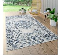 Paco Home Tapis Ext. Résistant Intemp. Balcon Cuisine Oriental Ornements Crème Bleu Gris 80x150 cm