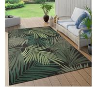 Paco Home Tapis Exterieur Terrasse Salon Cuisine Boho Fleuri Motif Palmiers Vert Noir 120 cm rond