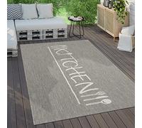 Paco Home Tapis Exterieur Terrasse Salon Cuisine Moderne Motif Abstrait Moderne Écriture, Dimension:200x280 cm, Couleur:Gris