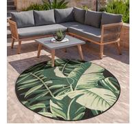 Paco Home Tapis Exterieur Terrasse Salon Cuisine Motif Boho Jungle Palmiers Noir Vert 160 cm rond
