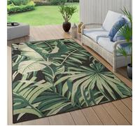 Paco Home Tapis Exterieur Terrasse Salon Cuisine Motif Boho Jungle Palmiers Noir Vert 240x340 cm