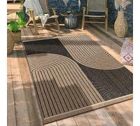 Paco Home Tapis Exterieur Terrasse Salon Cuisine Motif Boho Motif Fleuri Motif Geometrique, Dimension:80x150 cm, Couleur:Anthracite