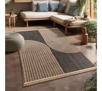 Paco Home Tapis Exterieur Terrasse Salon Cuisine Motif Boho Motif Fleuri Motif Geometrique, Dimension:200x280 cm, Couleur:Anthracite