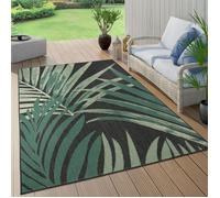 Paco Home Tapis Exterieur Terrasse Salon Cuisine Motif Fleuri Boho Motif Palmiers Vert Noir 160 cm rond