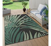 Paco Home Tapis Exterieur Terrasse Salon Cuisine Motif Fleuri Boho Motif Palmiers Vert Noir 160 cm rond