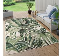 Paco Home Tapis Exterieur Terrasse Salon Cuisine Motif Boho Jungle Motif Palmiers Vert 160 cm rond