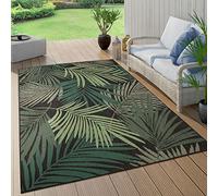 Paco Home Tapis Exterieur Terrasse Salon Cuisine Boho Fleuri Motif Palmiers Vert Noir 140x200 cm