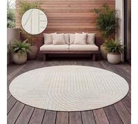 Paco Home Tapis Exterieur Terrasse Salon Cuisine Motif Scandinave Motif Boho Uni Crème, Dimension:160 cm Ronde, Couleur:Crème 8