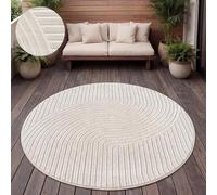 Paco Home Tapis Exterieur Terrasse Salon Cuisine Motif Scandinave Motif Boho Uni, Dimension:120 cm Rond, Couleur:Crème 2