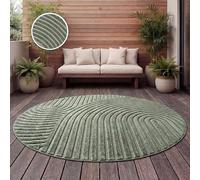 Paco Home Tapis Exterieur Terrasse Salon Cuisine Motif Scandinave Motif Boho Uni, Dimension:120 cm Rond, Couleur:Vert 3