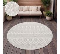 Paco Home Tapis Exterieur Terrasse Salon Cuisine Motif Scandinave Motif Boho Uni, Dimension:160 cm Rond, Couleur:Crème 4