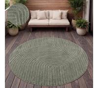 Paco Home Tapis Exterieur Terrasse Salon Cuisine Motif Scandinave Motif Boho Uni, Dimension:160 cm Rond, Couleur:Vert