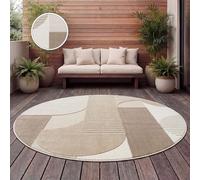 Paco Home Tapis Exterieur Terrasse Salon Cuisine Motif Scandinave Motif Boho Uni, Dimension:160 cm Rond, Couleur:Beige 2