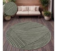 Paco Home Tapis Exterieur Terrasse Salon Cuisine Motif Scandinave Motif Boho Uni, Dimension:160 cm Rond, Couleur:Vert 2