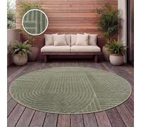 Paco Home Tapis Exterieur Terrasse Salon Cuisine Motif Scandinave Motif Boho Uni Vert, Dimension:120 cm Ronde, Couleur:Vert 4