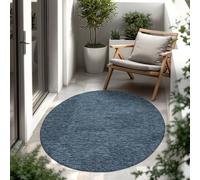 Paco Home Tapis Extérieur Balcon Terrasse Tapis Cuisine Uni Motif Moucheté Bleu 80 cm rond