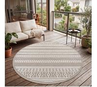 Paco Home Tapis Intérieur & Extérieur Balcon Terrasse Cuisine Motif Ethnique Boho Moderne, Dimension:120 cm Rond, Couleur:Beige