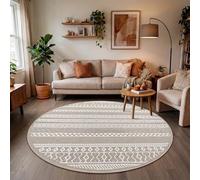 Paco Home Tapis Intérieur & Extérieur Balcon Terrasse Cuisine Motif Ethnique Boho Moderne, Dimension:120 cm Rond, Couleur:Beige