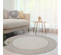 Paco Home Tapis Intérieur & Extérieur Balcon Terrasse Cuisine Motif Ethnique Boho Moderne, Dimension:120 cm Rond, Couleur:Beige 7